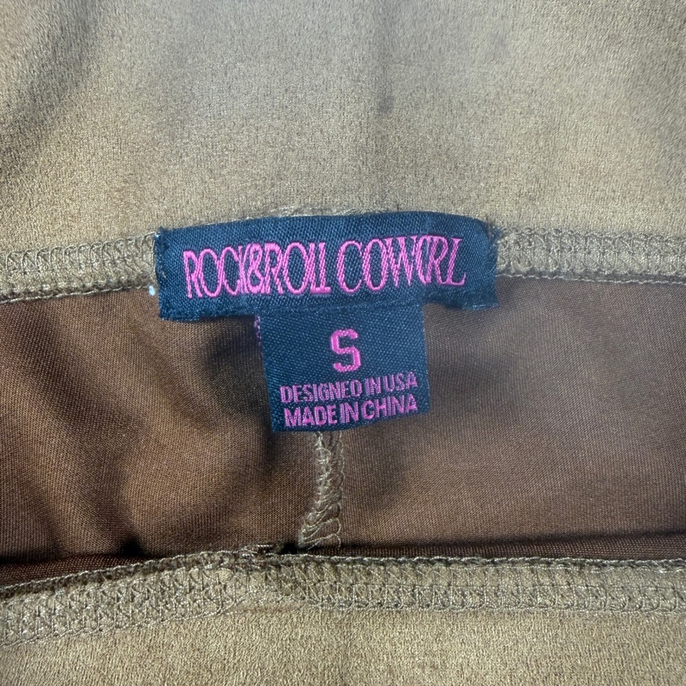 Rock & Roll Cowgirl Brown Faux Suede Bell Bottom Flare Leggings 78-2911 Small - Picture 5 of 7